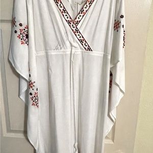 Women’s White Maxi Dress with Pink Floral Trim